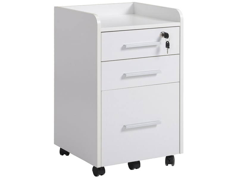  Caisson de bureau sur roulettes 3 tiroirs en mdf et panneau de particules blanc  - Conforama A