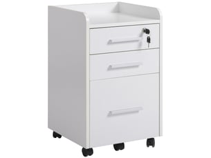Caisson de bureau sur roulettes 3 tiroirs en mdf et panneau de particules blanc