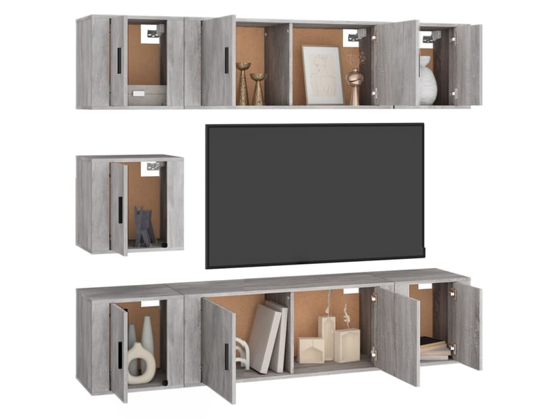  Ensemble de meubles tv 7 pcs gris béton bois d'ingénierie shl94458  - Conforama C