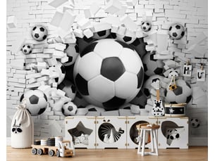 Papier peint panoramique intissé garçon football gris - 300x210 cm - papier peint enfant
