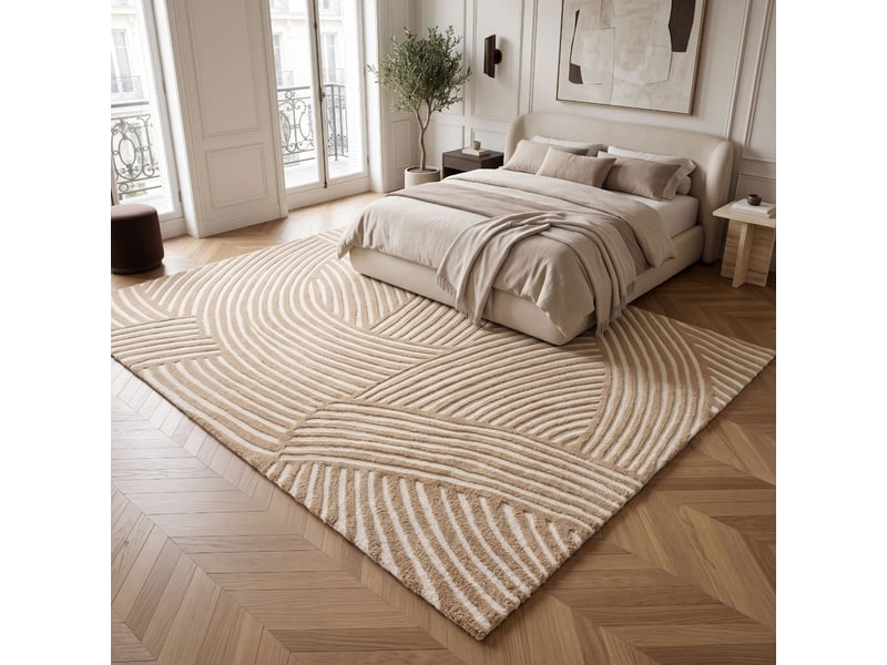  Tapis doux moderne à relief géométrique beige 120x170  - Conforama E