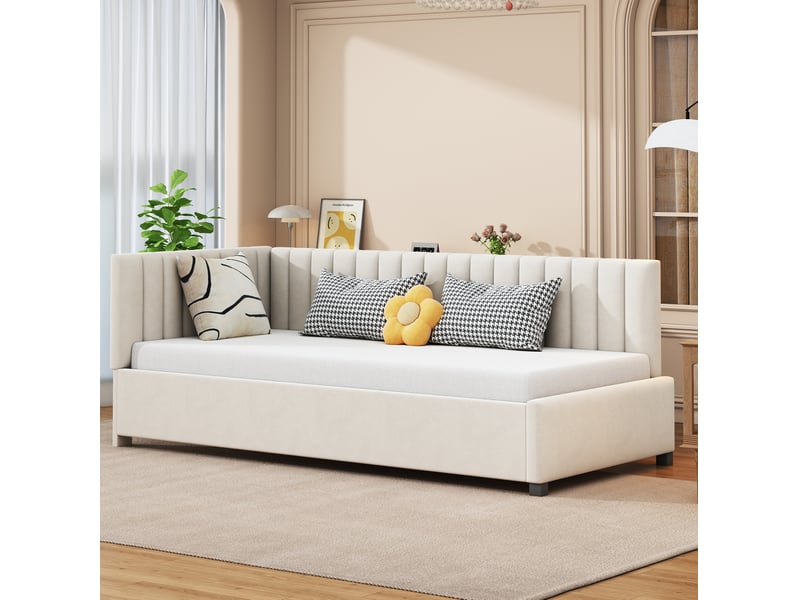  Modenvie lit banquette 90x200 cm - sommier a lattes inclus, sans matelas - pour chambre d'enfant - beige  - Conforama E