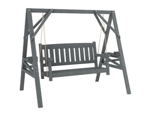 Balançoire de jardin 2 places, banc-balançoire en bois avec étagères, porte-gobelets et chaînes métalliques, grise