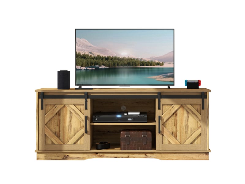  Meuble tv 150 x 40 x 60 cm, 2 portes coulissantes, étagères réglables, brun rustique  - Conforama A