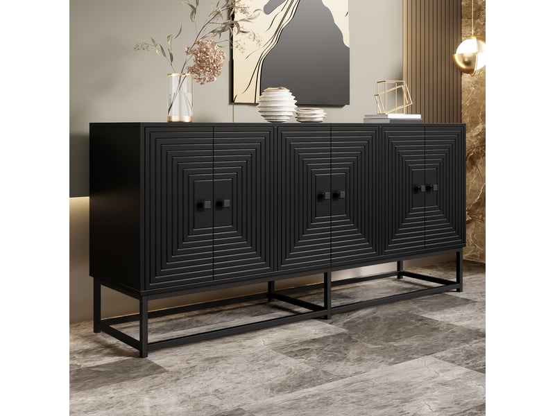 Buffet de rangement avec 6 portes et 3 grands compartiments pour salon et bureau en panneaux de particules noir - Conforama C