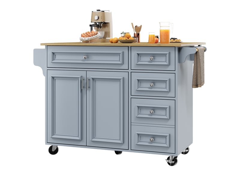 Ilot cuisine, buffet de cuisine avec rangements intégrés, plateau extensible, dimensions 110 x 45 à 75 x 92 cm, mdf, bleu - Conforama A