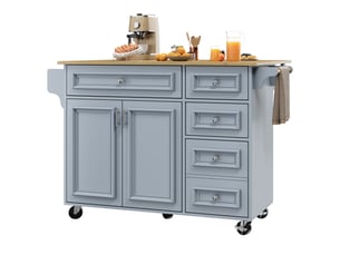 Ilot cuisine, buffet de cuisine avec rangements intégrés, plateau extensible, dimensions 110 x 45 à 75 x 92 cm, mdf, bleu