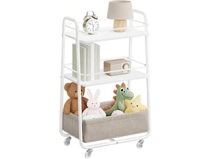 Chariot de rangement à roulettes 43 x 30 x 81 cm 3 niveaux pratique design moderne en aggloméré beige 12_0012647