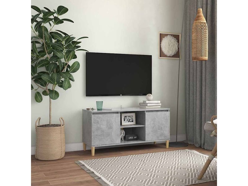  Meuble tv - banc tv - meuble de rangement avec pieds en bois massif gris béton 103,5x35x50 cm  - Conforama B