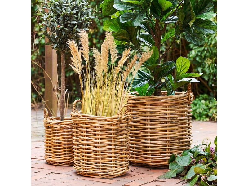  Lot de 3 paniers décoratifs en rotin naturel tressé avec anses - prunelle PRUNELLE - Conforama B