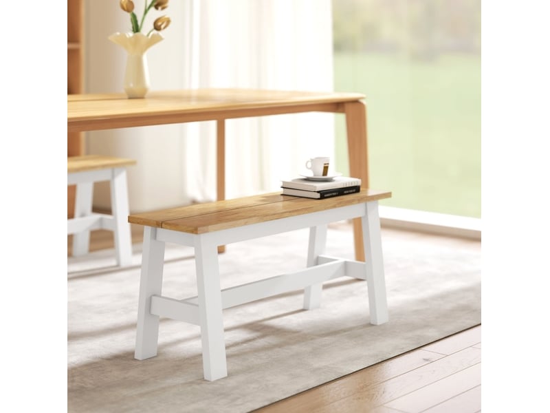  Banc 2 places 95 x 30 x 45 cm chêne et blanc en bois d'hévéa, pour salle à manger, salon ou entrée  - Conforama B