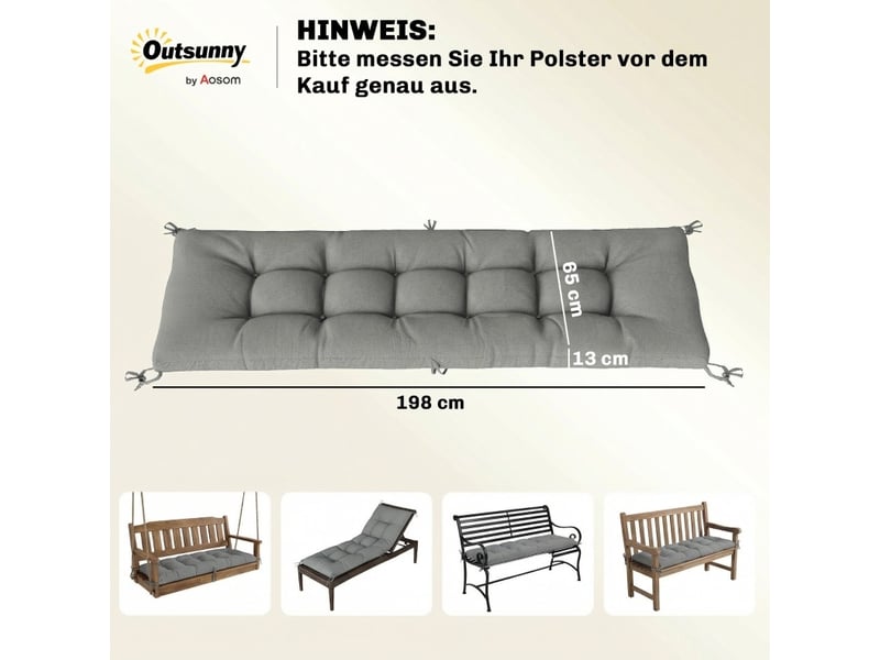 Coussin de chaise longue extérieur 198x65x13 cm gris clair avec liens - Conforama C