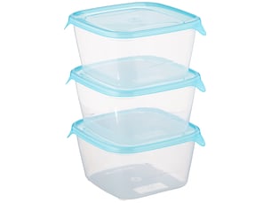 Curver lot de 3 boîtes fresh'n go (3x1.2l) - boîte de conservation alimentaire transparente- adaptée au micro-ondes, lave-vaisselle, congélateur - 15,5x15,5x12 cm - bleu