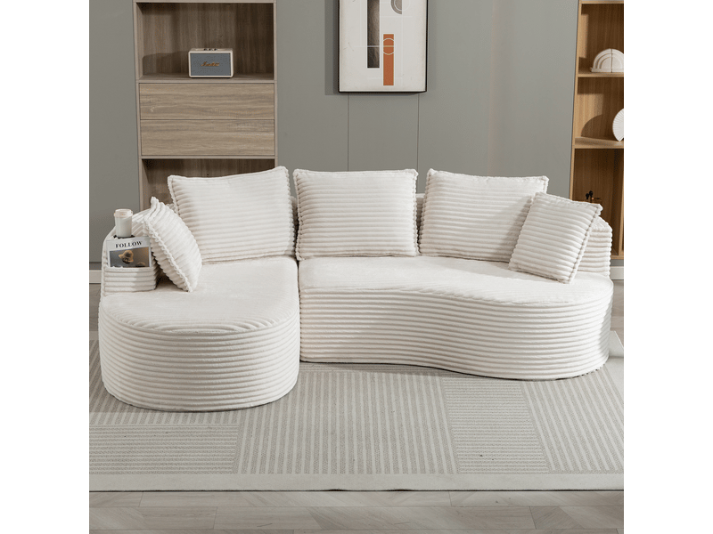 Canapé d'angle gauche fixe 3 places tissu beige canapé compressible - Conforama D