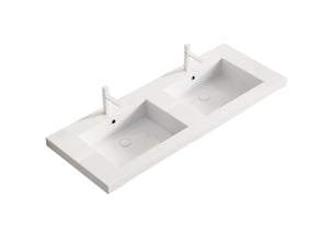 Vasque double à poser en résine blanche, deux cuves ergonomiques et bords arrondis pour salle de bain 120 × 46 × 5 cm