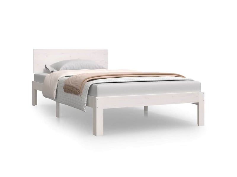  Lit simple- lit adulte -  cadre de lit sans matelas blanc bois de pin massif 100x200 cm  - Conforama A