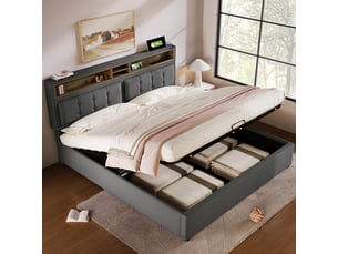Lit coffre 140x200 cm <strong></strong> <strong></strong> coloris gris