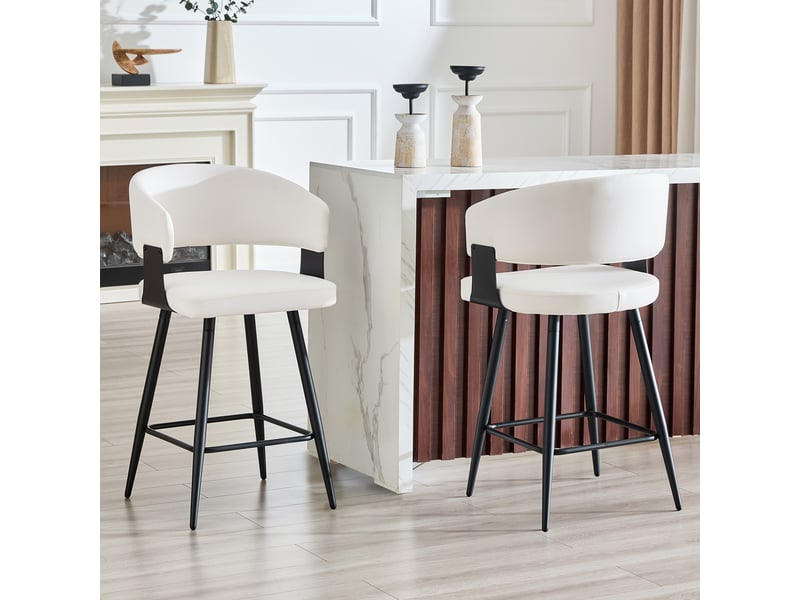  Lot de 2 barhocker - 44,3 x 44,3 x 94,5 cm - blanc - chaises de bar modernes en similicuir avec dossier et repose-pieds  - Conforama E