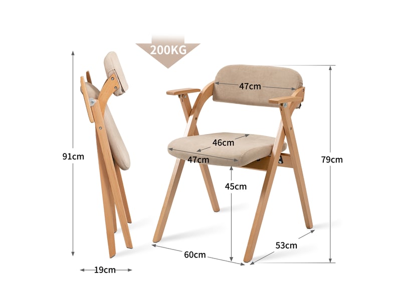  Chaises pliantes lot de 2 avec accoudoirs  - assise rembourrée, bois de hêtre et lin - kaki  - Conforama D