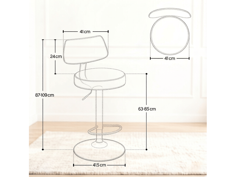  Tabouret de bar pivotant réglable en hauteur avec dossier et repose-pieds en cuir synthétique anthracite  - Conforama D