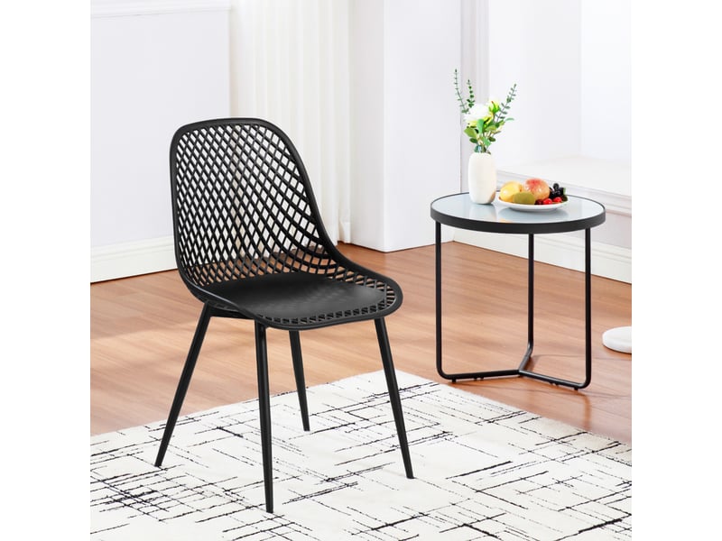 Lot de 4 chaise de salle à manger, chaise de cuisine, pieds en métal, dossier incurvé, en pp, noir  - Conforama C