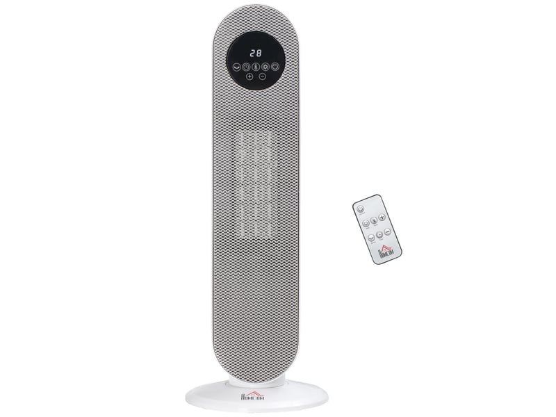  Chauffage électrique céramique ptc 13002000 w avec télécommande, 15–40 °c, oscillation à 45°, minuterie 12 heures, blanc  - Conforama B