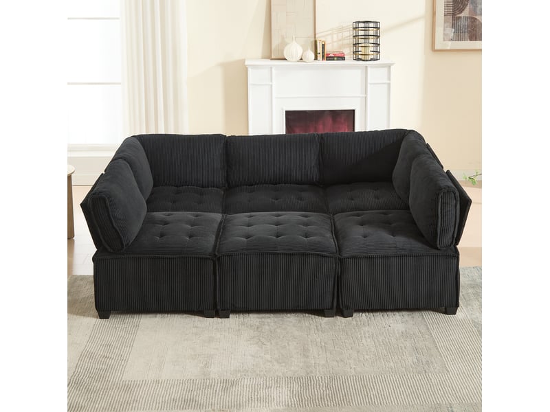  Canapé modulable 6 places convertible en couchage velours côtelé evryae  - Conforama C