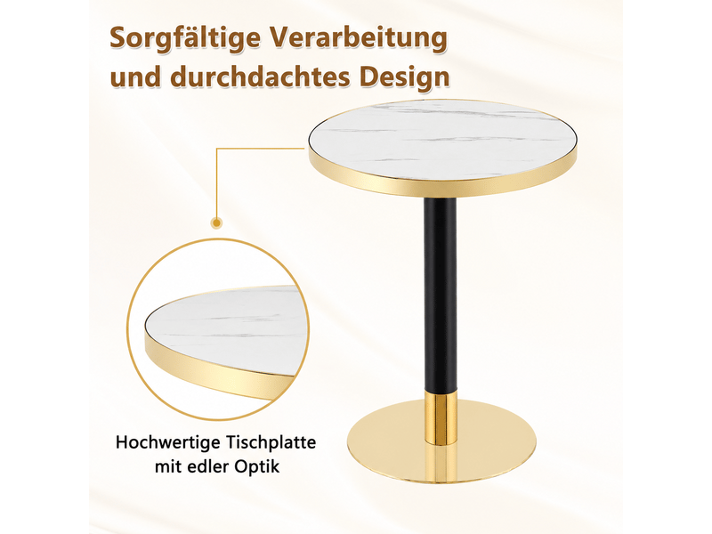  Table basse ronde avec plateau effet marbre et structure métallique, pour salon, chambre ou balcon, finition élégante et stable  - Conforama E