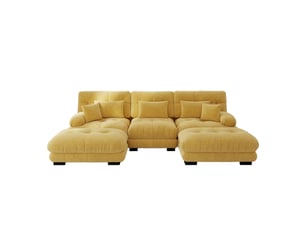 Canapé modulable d'angle en u avec ottoman, canapé salon contemporain en chenille jaune, grand format 313x145 cm