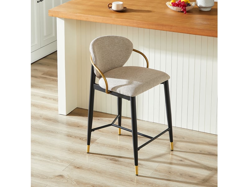  Tabouret de bar 2 pièces avec hauteur réglable, dossier et repose-pieds, en chenille noir et or  - Conforama C