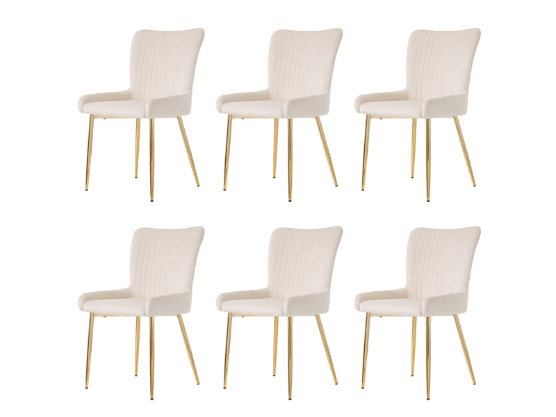  Chaise de salle à manger 58x47x85cm, lot de 6, pieds dorés métalliques, velours, support lombaire, beige  - Conforama A