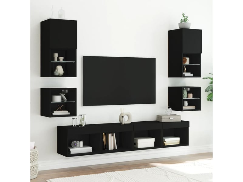  Lot de 2 table de chevet mural avec lumières led noir  - Conforama E