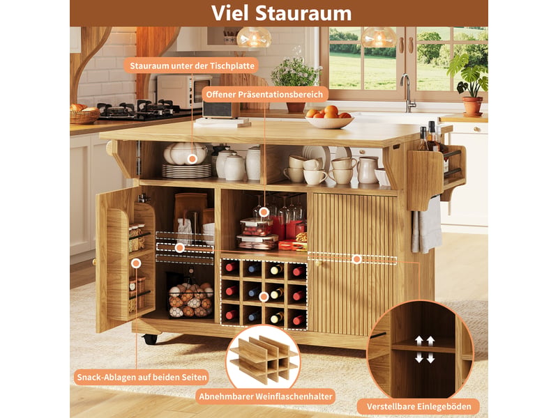  Desserte de cuisine pliable à roulettes avec rangements 142.5x80x95 cm N620CC260519N - Conforama D