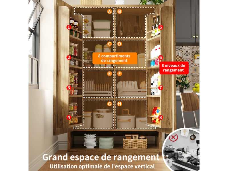 Meuble de cuisine muvano, armoire de cuisine haute 2 portes effet chêne clair, 100 × 40 × 162,5 cm - Conforama R