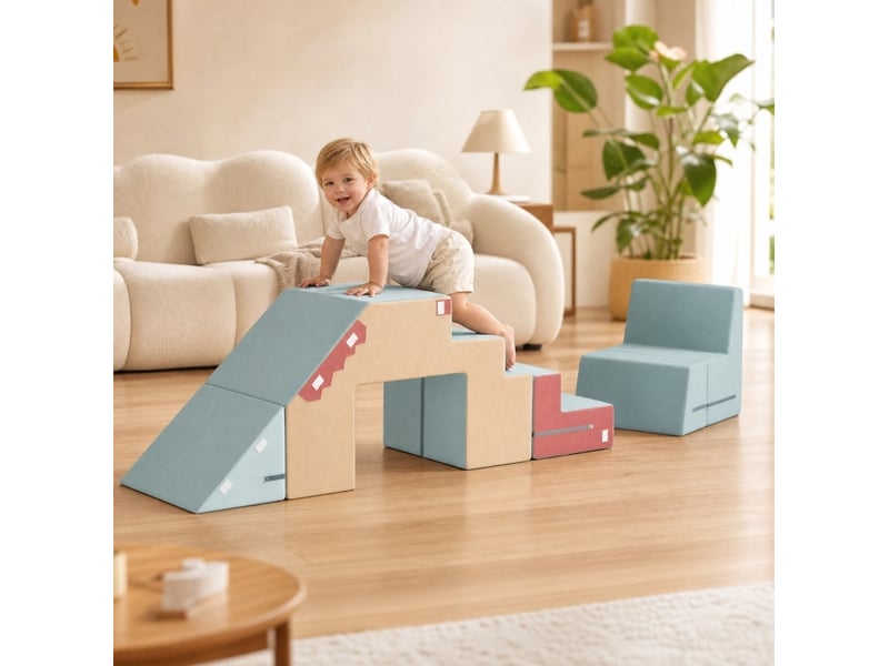  Jeu de motricité en mousse 79x39x44 cm bleu, set 2 pièces avec housses amovibles lavables dès 6 mois  - Conforama B