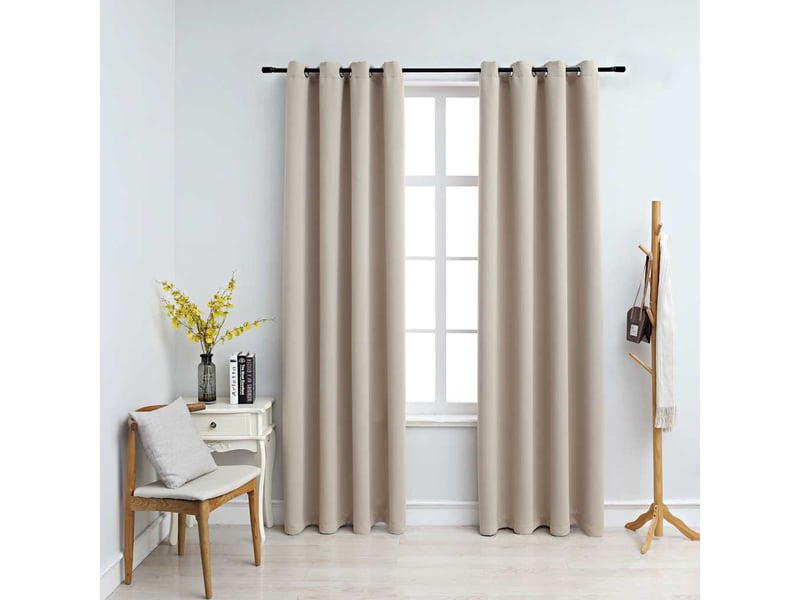  Lot de 2 rideaux occultants, rideaux black-out avec anneaux en métal beige 140x225 cm cf44835  - Conforama B