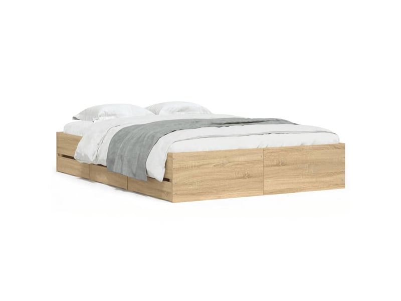  Lit double- lit adulte -  cadre de lit avec tiroirs sans matelas chêne sonoma 135x190 cm  - Conforama A