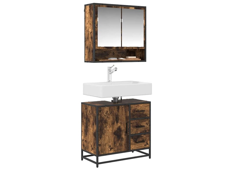  Armoire de lavabo de salle de bain, cabinet de salle de bain chêne fumé 65x33x60 cm cf65578  - Conforama A