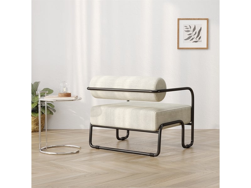  Fauteuil lounge moderne en velours côtelé - 68.5 x 73 x 70.5 cm - chaise de salon design industriel avec pieds métal - beige  - Conforama D