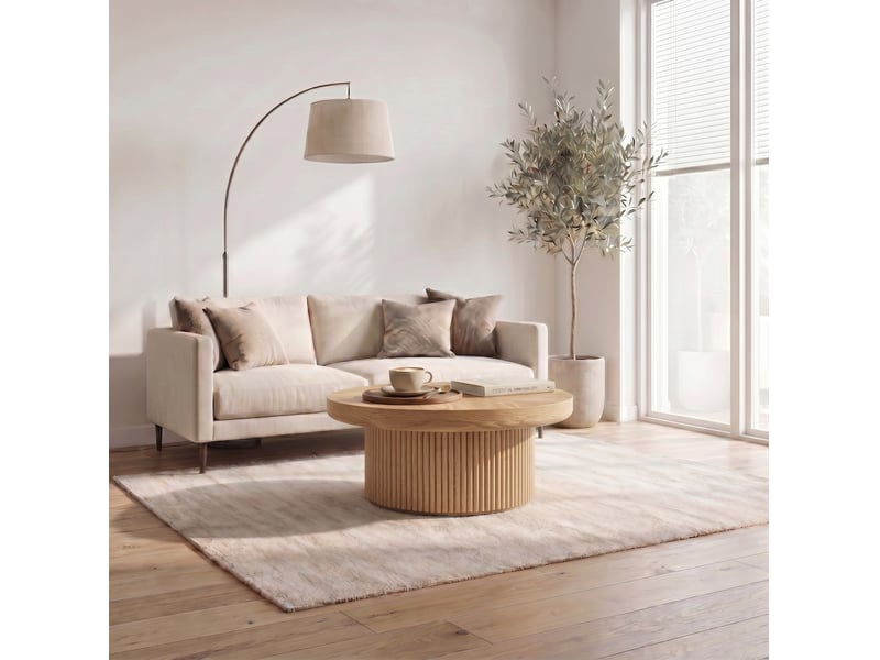  Table basse ronde à plateau épais 8cm en bois et mdf, coloris naturel  - Conforama B