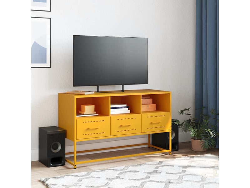  Meuble tv - banc tv - meuble de rangement jaune moutarde 100,5x39x60,5 cm acier  - Conforama C