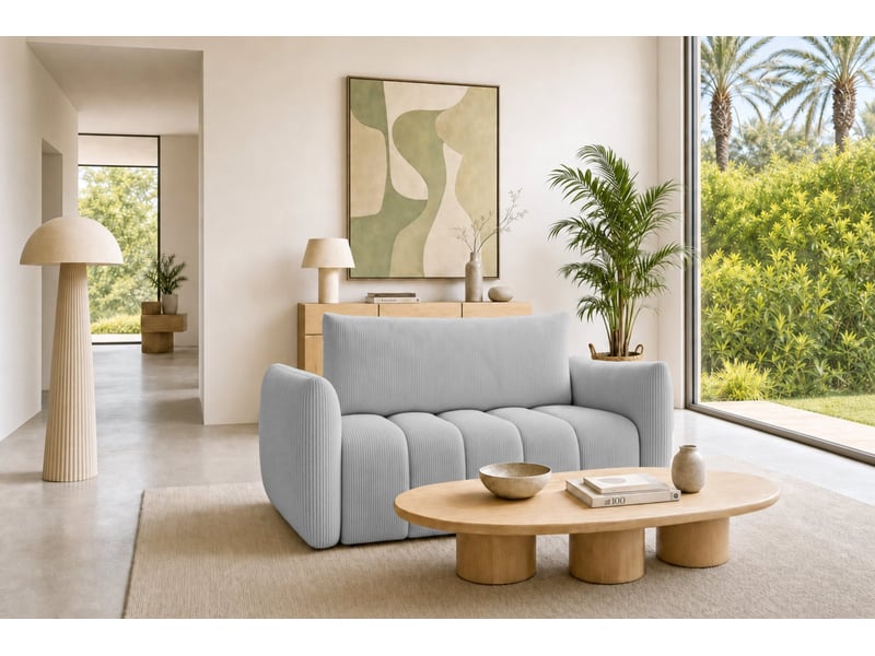 Moorea - canapé droit convertible petit velours côtelé 2 places gris clair - Conforama B
