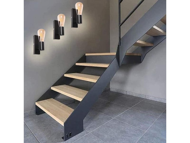  Lot de 2 appliques murales industrielles noires e27, spots muraux orientables et rotatifs pour chambre, salon et cuisine, noir, avec ampoule  - Conforama E