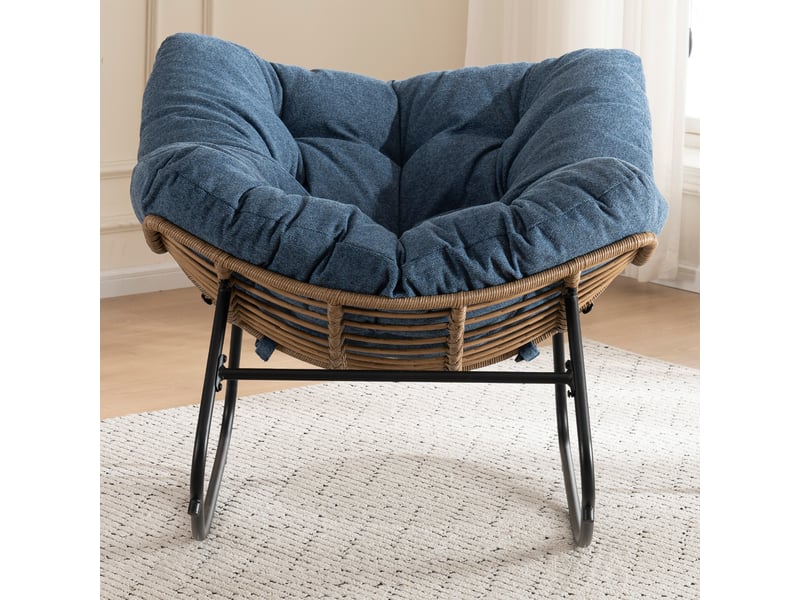  Fauteuil à bascule moderne en chenille avec cadre en métal, fauteuil pour chambre d'enfant et salon, 95x107x83 cm  - Conforama D
