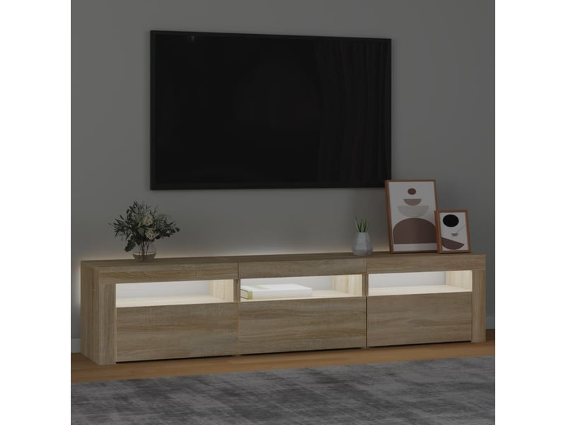  Meuble tv - banc tv - meuble de rangement avec lumières led chêne sonoma 180x35x40 cm  - Conforama C