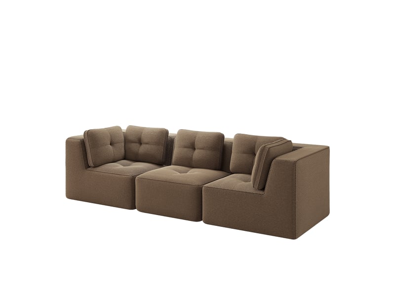  Canapé d'angle modulaire sans cadre avec assise profonde et confort moelleux, pour salon, en corduroy brun  - Conforama A