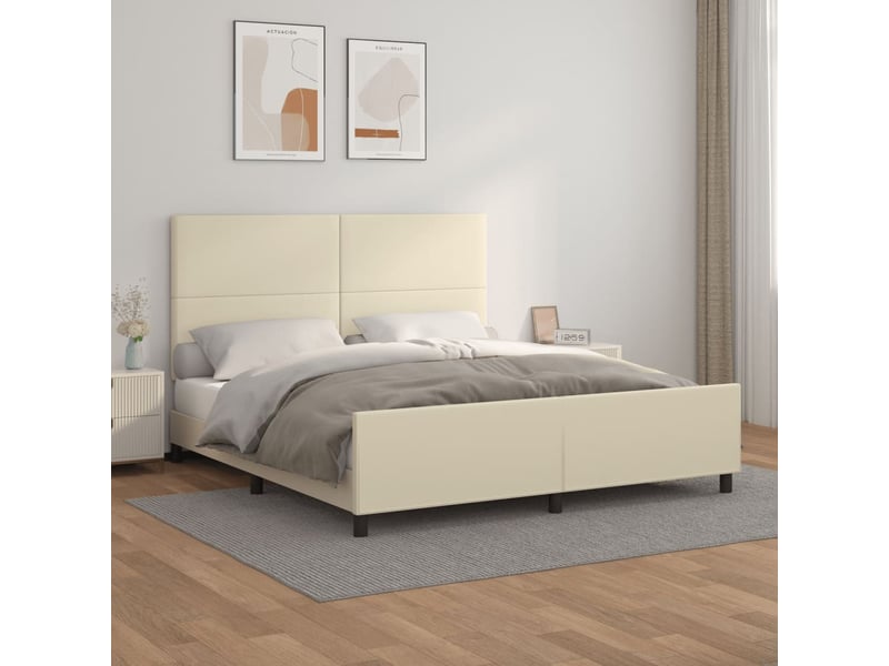  Lit double | lit adulte | cadre de lit avec tête de lit crème 180x200 cm similicuir  - Conforama B