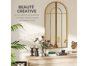 Miroir mural arc 30 x 120 cm, grand miroir décoratif avec cadre métallique, pour salon, chambre, ton doré, couloir