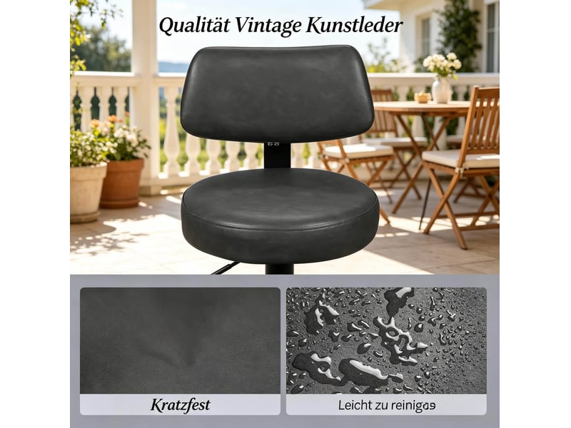  Lot de 2 tabourets de bar 41x41x97-109 cm hauteur réglable, chaise de bar, assise polyuréthane (pu), couleur anthracite  - Conforama E
