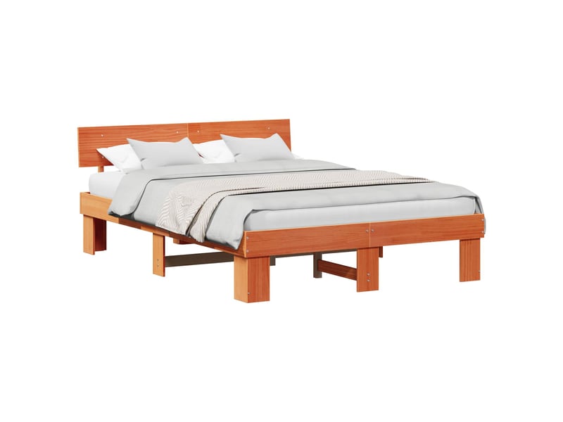 Lit double- lit adulte - cadre de lit avec tête de lit brun 150 x 200 cm pin massif - Conforama A